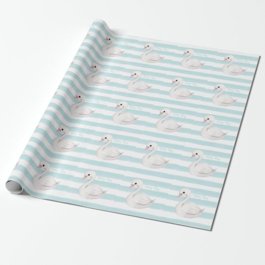 Baby Boy Script Blue Stripe Baby Dusche Geschenkpapier (Ungerollt)