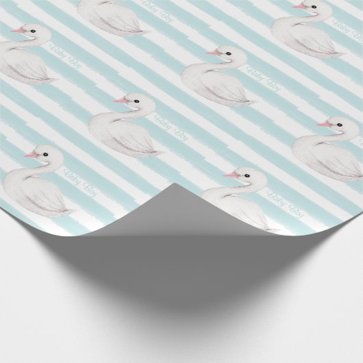 Baby Boy Script Blue Stripe Baby Dusche Geschenkpapier (Ecke)