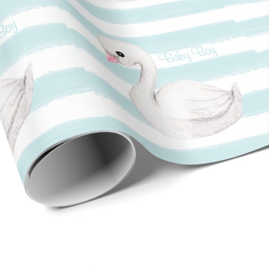 Baby Boy Script Blue Stripe Baby Dusche Geschenkpapier (Rolleneckpunkt)