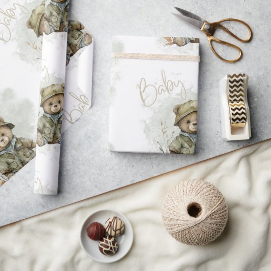 Baby Boy Script Hunter Teddy Bear Baby Shower Geschenkpapier (Kunsthandwerk)