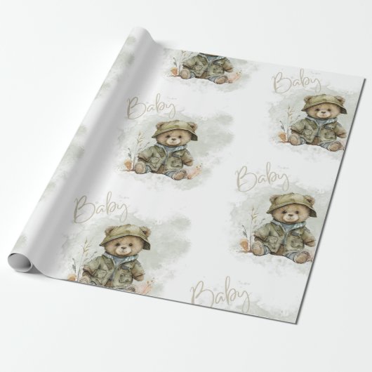 Baby Boy Script Hunter Teddy Bear Baby Shower Geschenkpapier (Ungerollt)