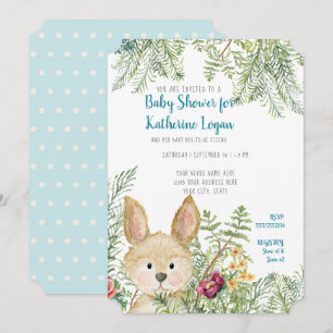 Baby Boy Showdusche Woodland Tierhasen Fern Einladung