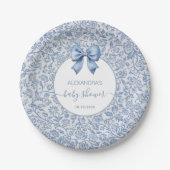 Baby Boy Shower Blau-Weißes Blumenmuster Bow Pappteller (Vorderseite)