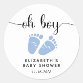Baby Boy Shower Blue Feet Runder Aufkleber (Vorderseite)
