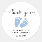 Baby Boy Shower Blue Feet Vielen Dank Runder Aufkleber (Vorderseite)