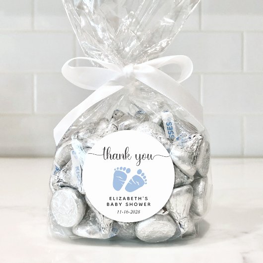 Baby Boy Shower Blue Feet Vielen Dank Runder Aufkleber