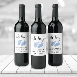 Baby Boy Shower Blue Feet Weinetikett