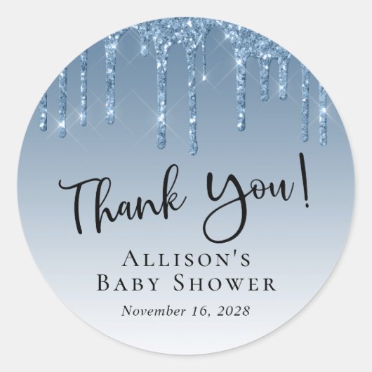 Baby Boy Shower Blue Glitzer Vielen Dank Runder Aufkleber (Vorderseite)