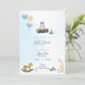 Baby Boy Shower Blue mit Teddy Bear Einladung (Stehend Vorderseite)