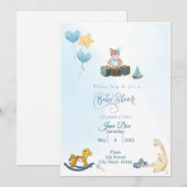 Baby Boy Shower Blue mit Teddy Bear Einladung (Vorne/Hinten)