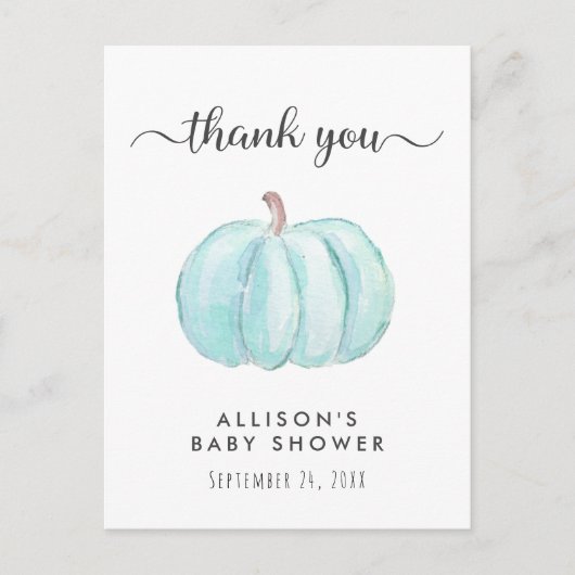 Baby Boy Shower Blue Pumpkin Vielen Dank Postkarte (Vorderseite)