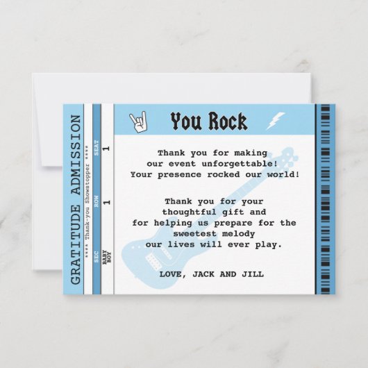 BABY BOY SHOWER CONCERT TICKET DANKEN DANKESKARTE (Vorderseite)