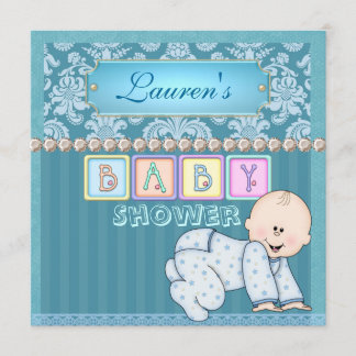 BABY BOY SHOWER Damask Einladung