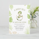 Baby Boy Shower Dinosaur All in One Einladung (Stehend Vorderseite)
