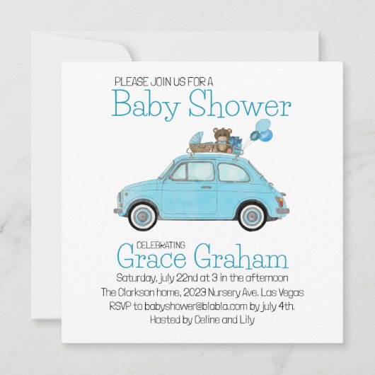 Baby Boy Shower Einladung Fiat 500 (Vorderseite)