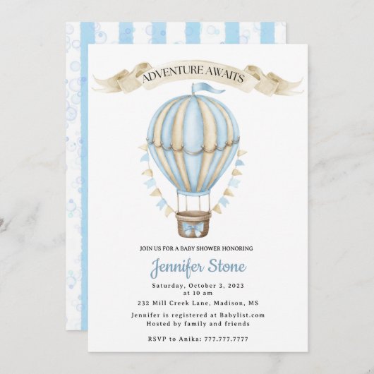 Baby Boy Shower Einladung - Heißluftballon (Vorne/Hinten)