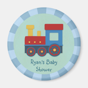 Baby Boy Shower: Gelber, roter und blauer Zug Magnet