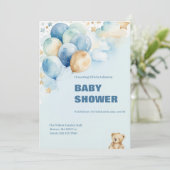 Baby Boy Shower Invitation | Blue Teddy Bear Einladung (Stehend Vorderseite)