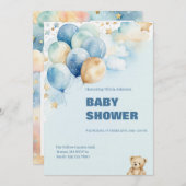 Baby Boy Shower Invitation | Blue Teddy Bear Einladung (Vorne/Hinten)