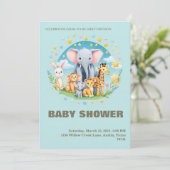 Baby Boy Shower Invitation Cartoon Animals Einladung (Stehend Vorderseite)