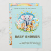 Baby Boy Shower Invitation Cartoon Animals Einladung (Vorne/Hinten)