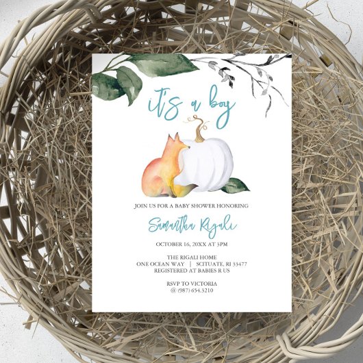 Baby Boy Shower Invitations Watercolor Fox Pumpkin Einladung