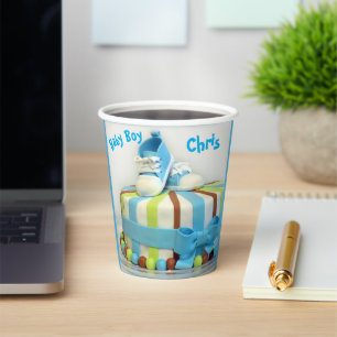 Baby Boy Shower Papier Tassen Kuchen Blaue Schuhe Pappbecher