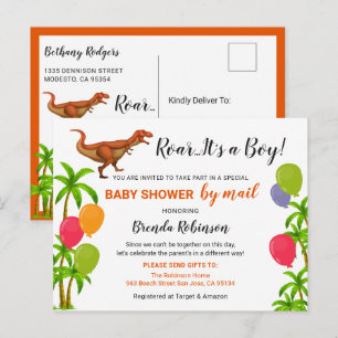 Baby Boy Shower per Post Brüllender Dschungel-Dino Postkarte