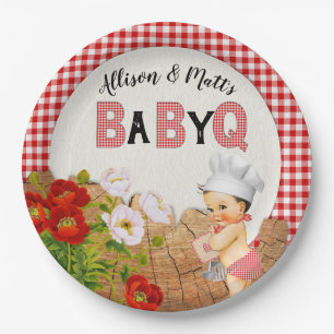 Baby Boy Shower Red Gingham Baby Q Barbeque Pappteller