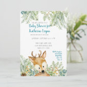 Baby Boy Shower Woodland Forest Deer Forest Gray Einladung (Stehend Vorderseite)