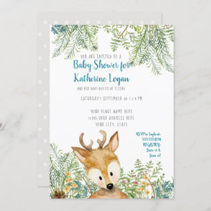 Baby Boy Shower Woodland Forest Deer Forest Gray Einladung