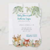 Baby Boy Shower Woodland Tiere Hirsche, Fox n Owl Einladung (Vorderseite)