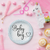 Baby Boy Skript hellblau Glitzer Paper Plate Pappteller (Party)