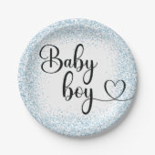 Baby Boy Skript hellblau Glitzer Paper Plate Pappteller (Vorderseite)