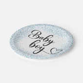 Baby Boy Skript hellblau Glitzer Paper Plate Pappteller (Schrägansicht)