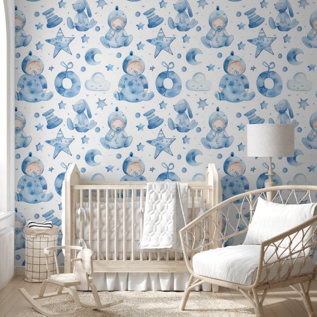 Baby Boy Sleepy Time Pattern Tapete (Kinder)