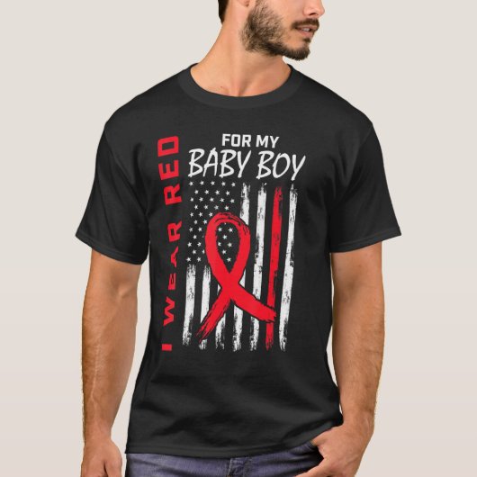 Baby Boy Son Heart Disease Awareness US Flag Match T-Shirt (Vorderseite)