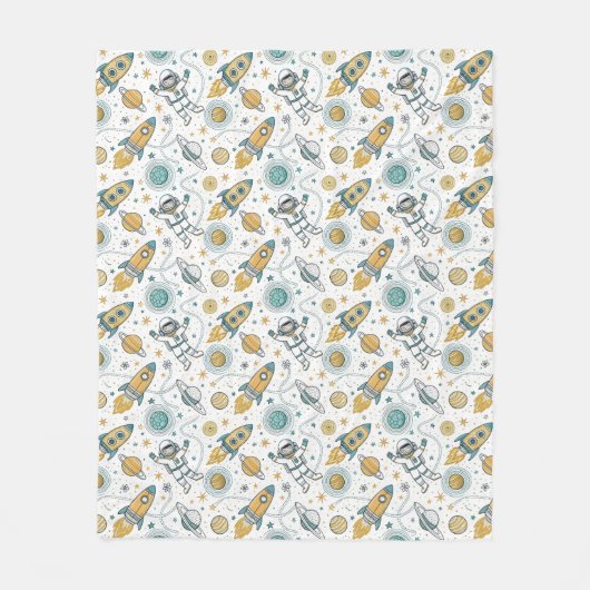 Baby Boy Space Blanket Planets & Rocket Design Fleecedecke (Vorderseite)