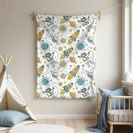 Baby Boy Space Blanket Planets & Rocket Design Fleecedecke