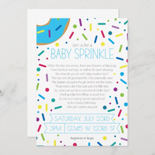 Baby Boy Sprinkle Einladung (Vorne/Hinten)