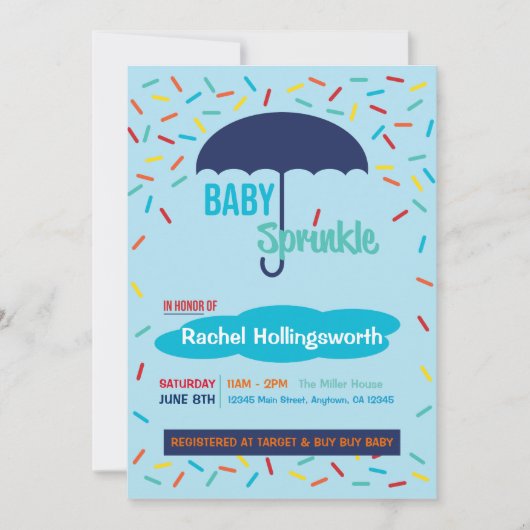 Baby Boy Sprinkle Umbrella Einladung (Vorderseite)