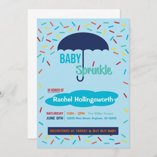 Baby Boy Sprinkle Umbrella Einladung (Vorne/Hinten)