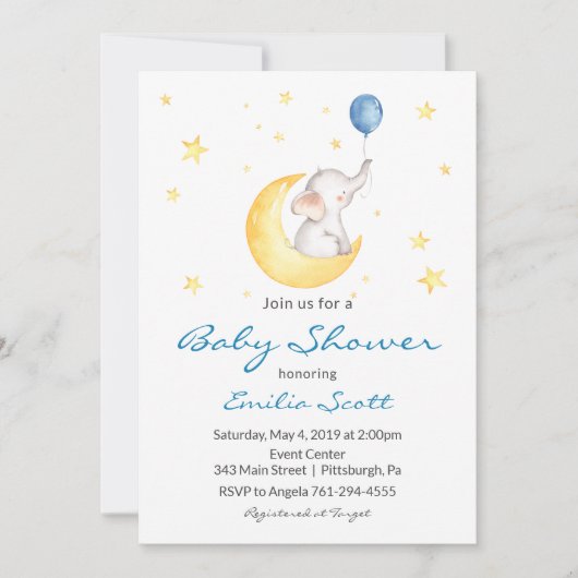 Baby Boy Star Elephant Baby Shower Einladungen (Vorderseite)