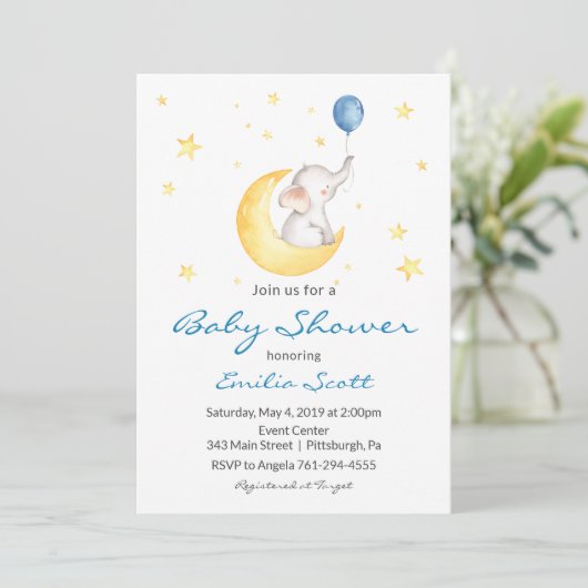 Baby Boy Star Elephant Baby Shower Einladungen (Stehend Vorderseite)