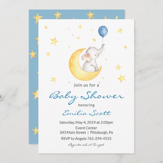 Baby Boy Star Elephant Baby Shower Einladungen (Vorne/Hinten)