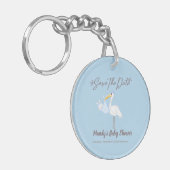 Baby Boy Stork Blue Dusche Save the Date Schlüsselanhänger (Vorderseite links)