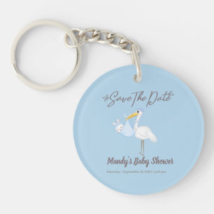 Baby Boy Stork Blue Dusche Save the Date Schlüsselanhänger
