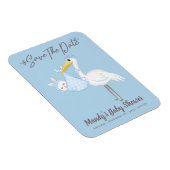 Baby Boy Stork Blue Dusche Speichern Sie das Date  Magnet (Rechte Seite)
