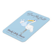 Baby Boy Stork Blue Dusche Speichern Sie das Date  Magnet (Linke Seite)