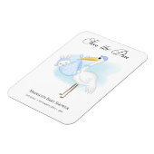 Baby Boy Stork Blue Dusche Speichern Sie das Date  Magnet (Linke Seite)